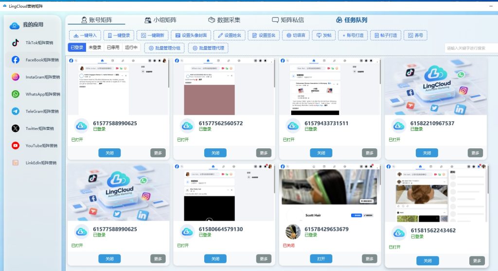 多平台社媒账号安全隔离运行界面